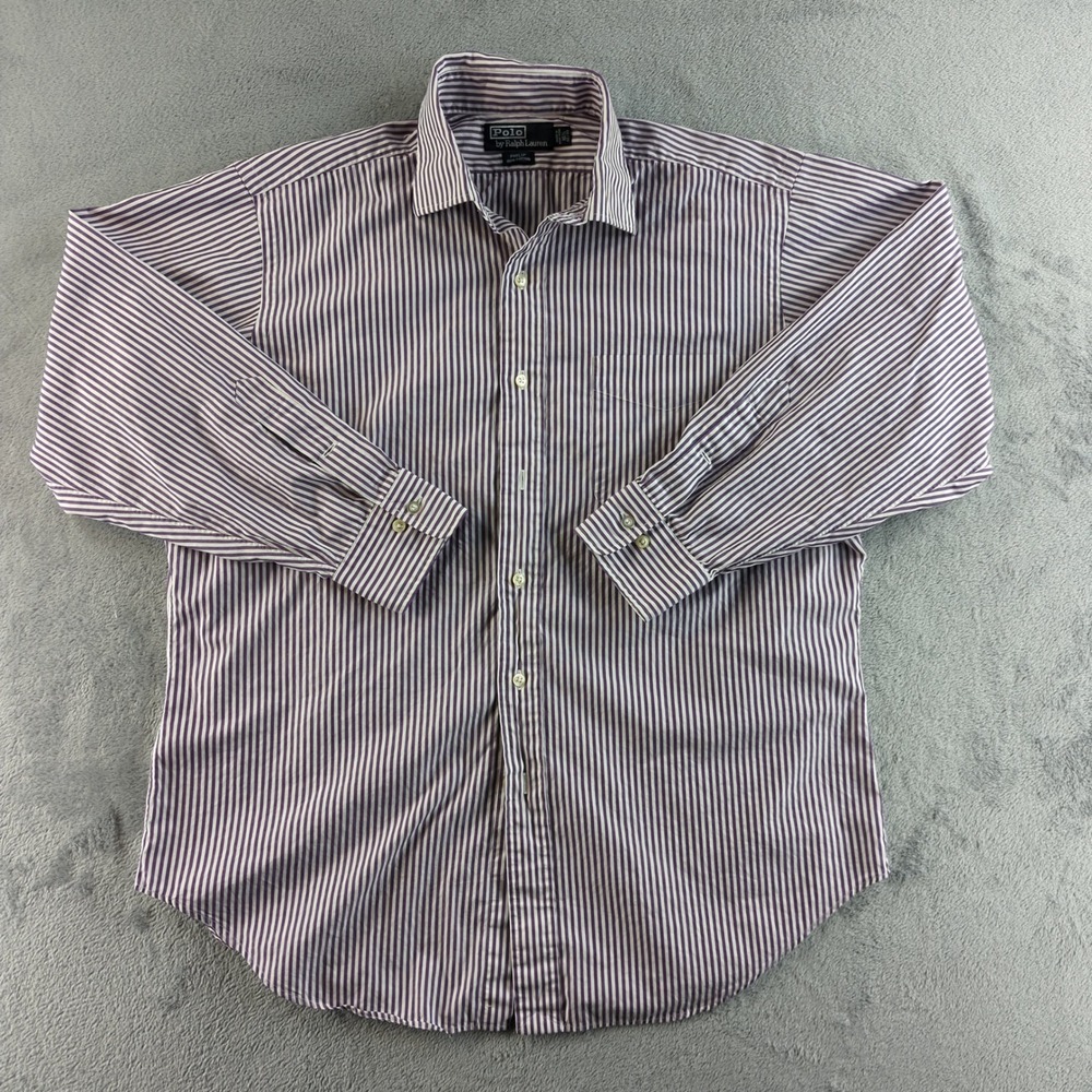 Vintage 90s Polo Ralph Lauren Philip Dress Shirt Mens 16.5 32/33 Purple‎ White